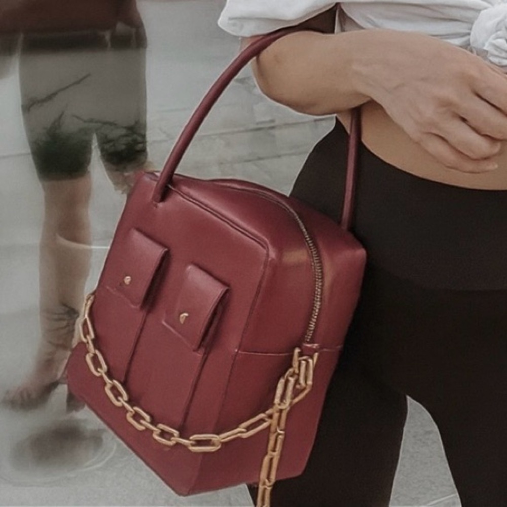 PARIS YIN Burgundy Handbag w/ Gold Chain - in ORIGINAL BOX!